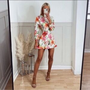 ZARA The‎ Naya Floral Print Open Back Mini Dress Sz Small Linen Blend Coquette